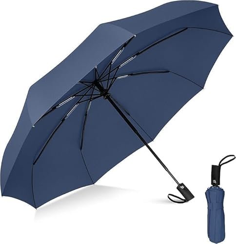 Kerok Portable Auto Travel Umbrella – Windproof for Rain, Strong for Wind, Auto Open/Close Button, Perfect Car Umbrella for Men & Women (BLUE)