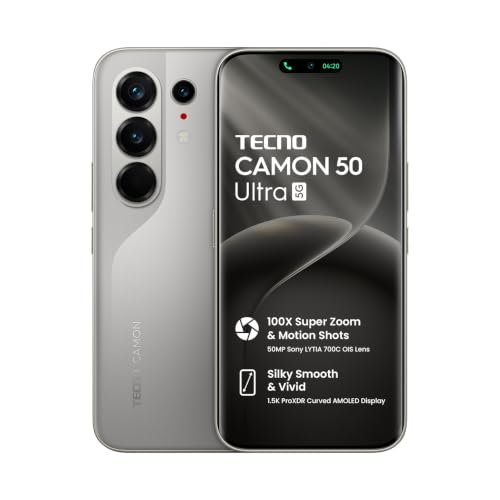 Tecno CAMON 50 Ultra 5G (Nebula Titanium, 8GB+256GB | 100X Super Zoom & Motion Shots 50MP Sony LYTIA 700C OIS Lens | Silky Smooth & Vivid 1.5K ProXDR Curved AMOLED | Slim & Powerful 7.75mm Slim)