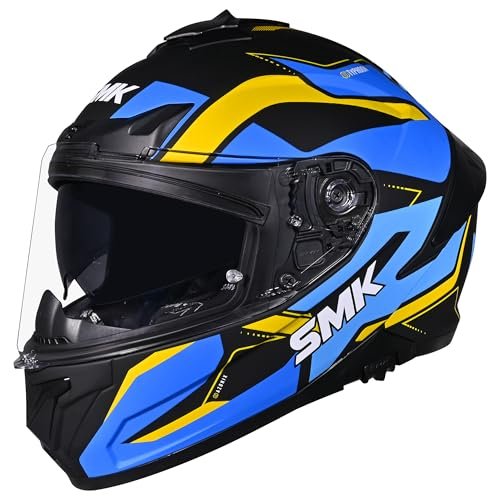 SMK Typhoon Azonix ISI, DOT & ECE 06 Certified Helmet with Dual Visor MATT Black & Blue – L
