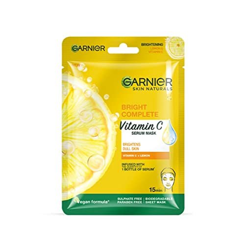 Garnier Vitamin C Sheet Mask, Hydrating, Brightening & Anti-Dark Spots, 28g