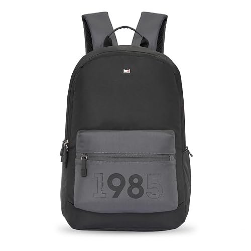 Tommy Hilfiger Bradenton Unisex Casual Backpack – Black+Granite Grey | 23 Capacity | Polyester | Padded & Adjustable | No. Of Compartment: 2 | Zipper Closure