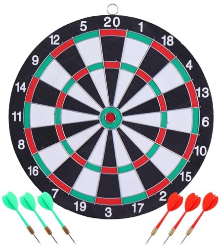 Toyshine Wooden Double Sided 12 inch Dart Board Family Game Set with 4 Steel Tip Needle for Kids and Adults (SSTP) – B
