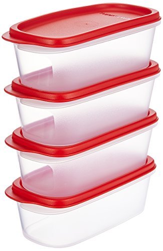 Tupperware Plastic Smart Saver Storage Container Sets (4, 500 Ml), Red, Blue