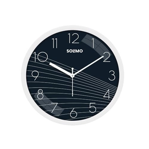 Amazon Brand – Solimo 11-Inch Classic & Modern and Stylish Silent Movement Wall Clock – White & Blue – Analog, Plastic