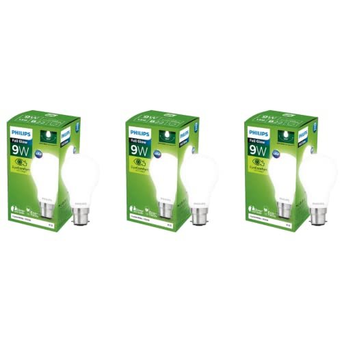 PHILIPS Full Glow Energy Saver Glass B22 LED Bulb | 9-watt, 825 Lumen Full Glow Frosted Diffused LED Bulb, Cool Daylight, Pack of 3