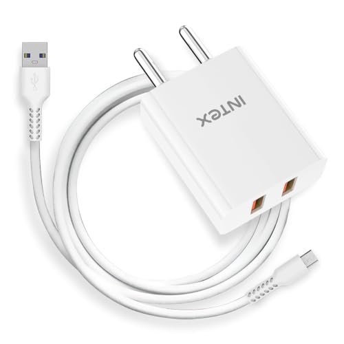 Intex Bolt Quick 25W Dual Port Output USB + Type-C with Fast Charging Adapter for iPhone 16/15/14/13/12/11 (Pro,Pro Max,Plus), iPad, Google Pixel, Samsung & All Type C Devices – White