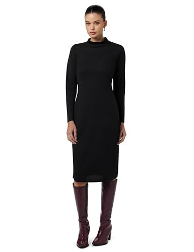 ATHENA LIFESTYLE Women’s Polyester Bodycon Midi Dress (ADR-17837_Black