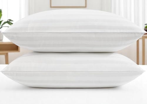 Smartkart Reliance Fiber Filled Sleeping Pillow | Soft & Supportive | Neck Support Pillows | Fiber Sleeping Pillow Polyster Fabric | Stripe White | Reliance Fiber | Pack of 2 (27 x 17 Inches)