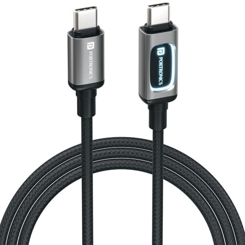 Portronics 100W Konnect Halo Type C to Type C Cable with LED Light Indicator, Strong Braided Cable, PD Fast Charging, Data Sync, 1 Meter Tangle Free Wire, Compatible with all C-Type Enabled Devices