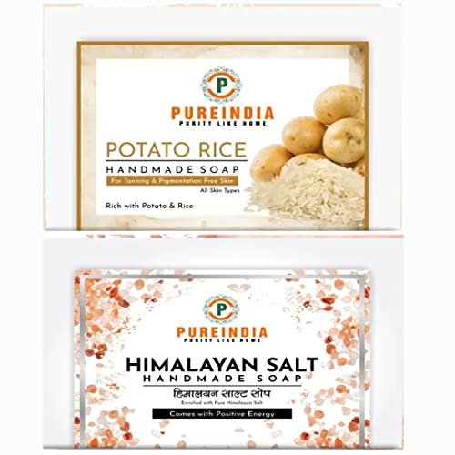 PureIndia Handmade Combo Set of -2 Potato Rice & Himalayan Rock Salt Soap. For Purification For Skin, 100-gm Each.