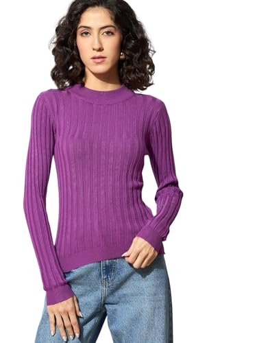 SASSAFRAS Purple Rib Full Sleeves High Neck Sweater