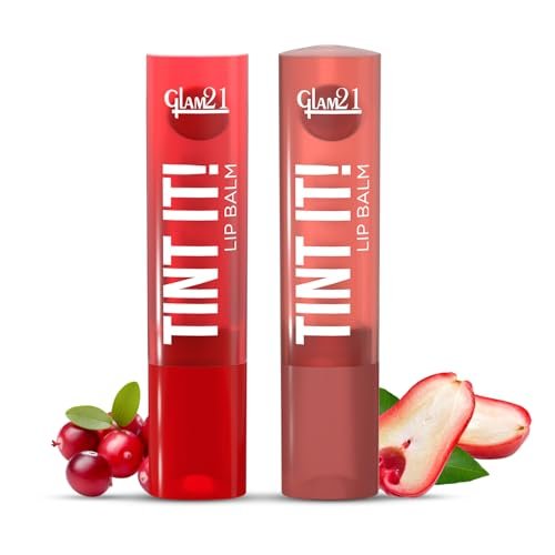 Glam21 Tint it! Lip Balm | Everyday Hydration & Moisturized Lips with Vitamin-E, Shea Butter, Avocado Oil, SPF15 |Lip Care For Dry & Chapped Lip – Rose Apple & Cranberry | 3.5gm Each | Combo Pack Of 2