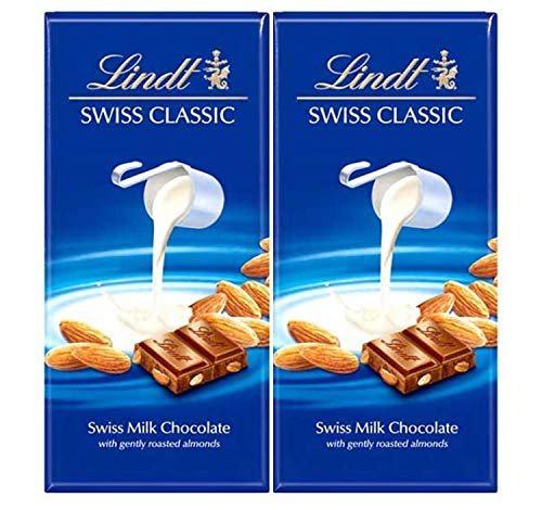 Lindt Swiss Classic Bar Chocolate, Almond, 2 X 100 Gram