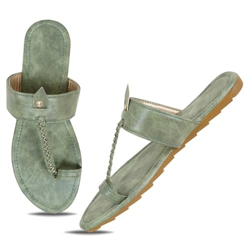 IndieStride Casual FlipFlops Slippers For Women Girls, cushioned Comfortable Chappals, Color – Green1, UK Size 8