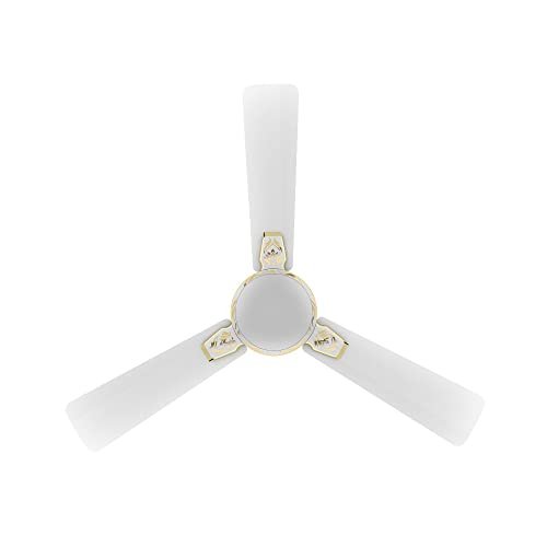 Crompton PREMION AURA2 DESIGNER 3D LOTUS DESIGN ANTIDUST1200 mm (48 inch) Ceiling Fan (Pearl White Gold) Star rated energy efficient fans