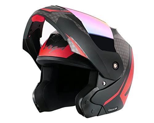 VEGA Crux Dx Checks Flip-Up Full Face Helmet Dull Black Red, Size: L(59-60 cm)