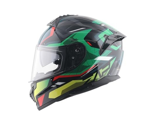 Vega Zap Volt D/V Full Face Riding Helmet with Dual Visor, Shock Absorbing Liner, Comfortable Interior, Lightweight Shell, Aerodynamic Design, and Modern Black Red Styling Black Red-L