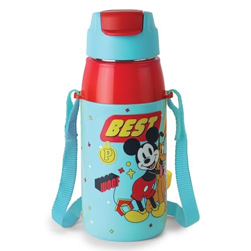 CELLO Kidzbee Era 400 Insulated Kids Water Bottle 400 ml, Light Blue | 3D Touch & Feel Best Pal Design One Hand Grip Lightweight Leakproof Easy Sip Flip Cap Insulated Water Bottle for School Kids