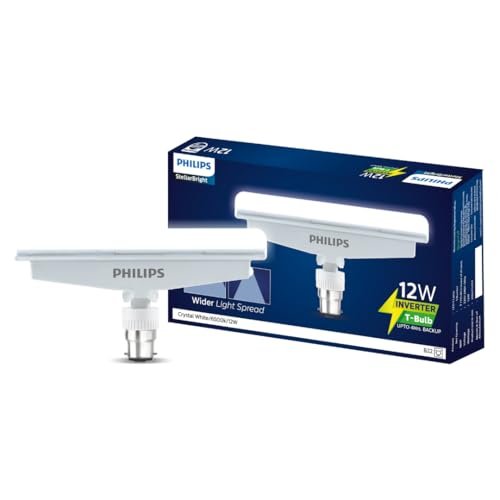 Philips 12W Emergency T-Bulb | Rechargeable Emergency Inverter T-Bulb For Hall & Home | Bulb Base : B22, Colour : Crystal Light, Pack of 1