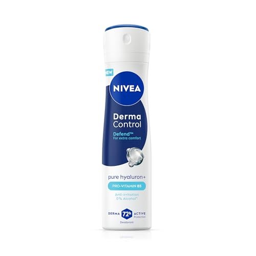 NIVEA Derma Control Defend Deodorant Spray | 0% Alcohol Deodorant | With Pure Hyaluron & Pro Vitamin B5 | Long Lasting with 72h Active Protection | For Underarm Care| Deodorant Spray for Women 150 ml