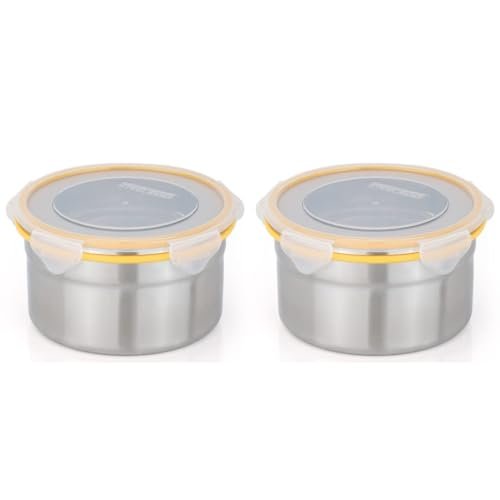 STEELLOCK Stainless Steel Airtight Container with Lid | Leakproof, BPA-Free, Durable Kitchen Storage | Multipurpose Food Storage Containers for Kitchen | SL-1402-set of 2, 1150ml each, Yellow