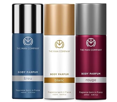 The Man Company Trio Body Perfume for Men | Blanc, Bleu, Rouge Deodorant Set | Premium Long Lasting Fragrance | Anniversary Deodorant gift set | Fresh scent for daily office wear | Valentine Gift Set for Husband, Boyfriend – (120ml*3)