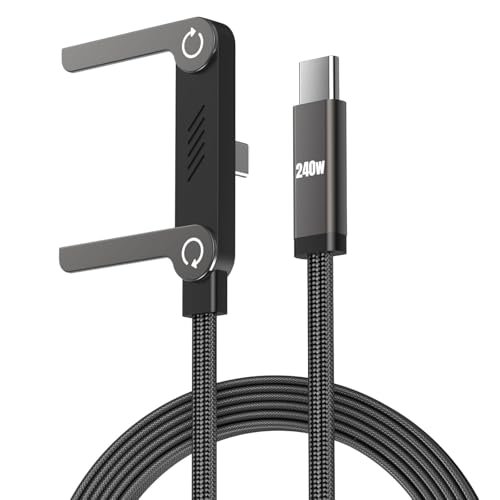 MARSJONE USB C to USB C 240W Fast Charging Cable with Foldable Mobile Stand Holder, Braided Type C PD Cord 4.9 Ft Length for Gaming Desk Office Travel and Home Charging
