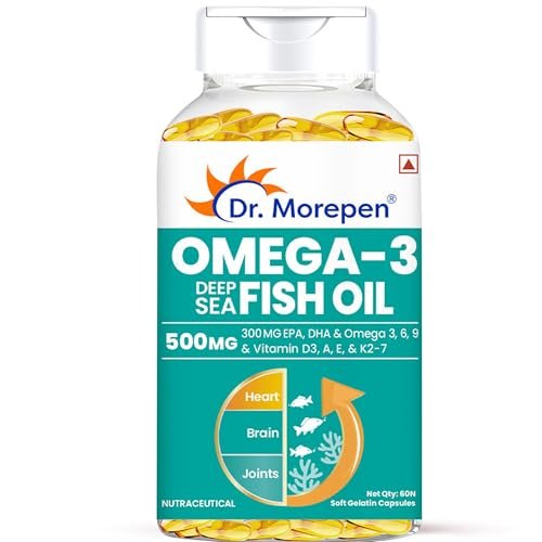 DR. MOREPEN Omega 3 Fish Oil 500mg with 300mg EPA & DHA | High Potency Fish Oil 60 Softgels (Pack of 1)