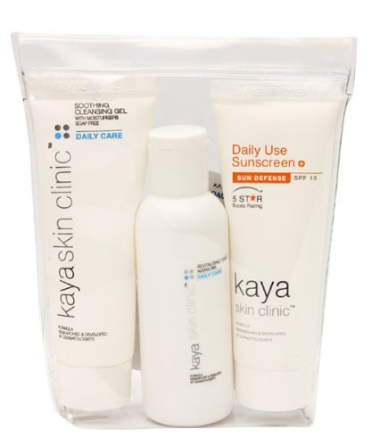 Kaya Clinic On The Move Kit 3 Step Routine, Travel Friendly Kit, Contains Cleansing Gel + Alcohol Free Toner + Sunscreen SPF30, 75ml