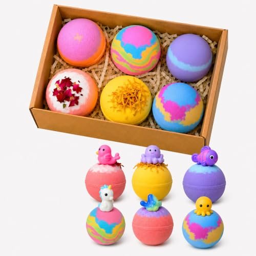 Seychelles Bubble Bath Bombs with Surprise toy Inside,100 gm each (Pack of 6) SLS Free, Gives Rich Foam & Bubbles, Free from Heavy Residues