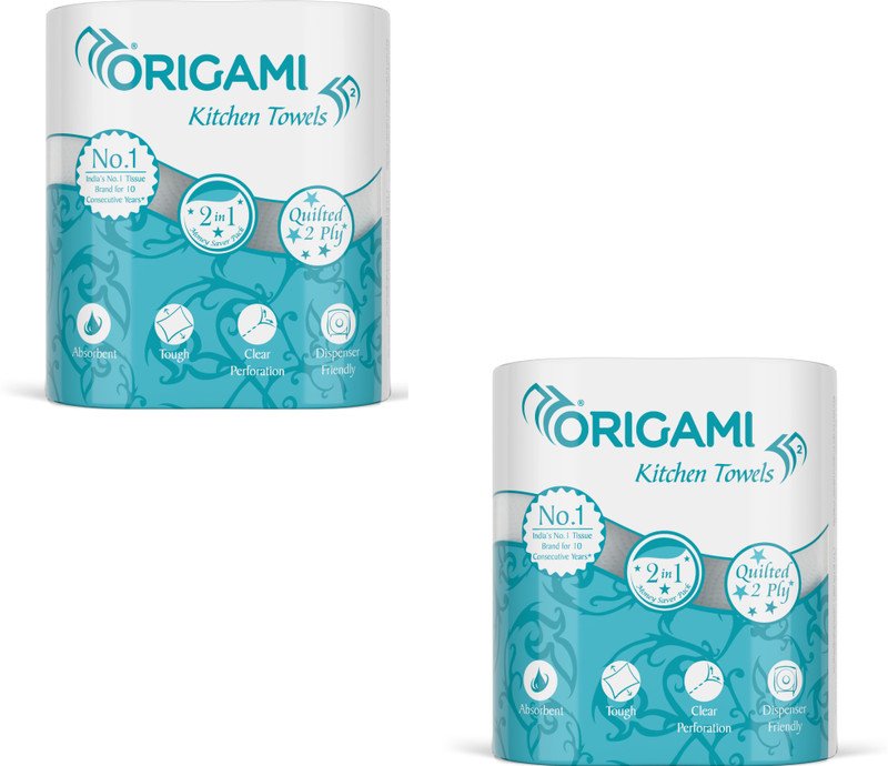 Origami Kitchen Tissue Paper Roll Pack of 2 – 60 Pulls Per Roll(2 Ply, 120 Sheets)