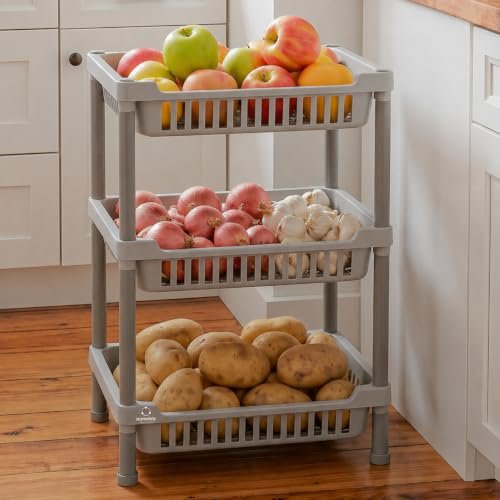 HomeWiz Kitchen Rack 3- Layer | Lifetime Usage Heavy Duty Plastic Stand | Kitchen Storage Cart | Onion Potato Rack For Kitchen | Multipurpose Storage Rack for Fruits & Vegetables|Durable Kitchen Stand