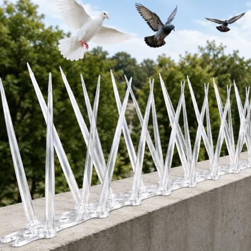 BENAVJI Anti Bird Spikes for Pigeons, Pack of 5, Transparent Polycarbonate Bird Deterrent Spikes, UV Resistant & Weatherproof, Easy Install for Balcony, Window, Wall, Fence, AC Outdoor Unit