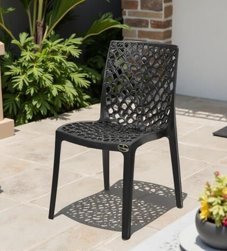 KITHANIA Plastic Web Chair Outdoor Without Arm Chair (Jali) Gloss Finish Standard Chair for Home, Office and Restaurant, Plastic Outdoor Chair (1, Black, Standard)