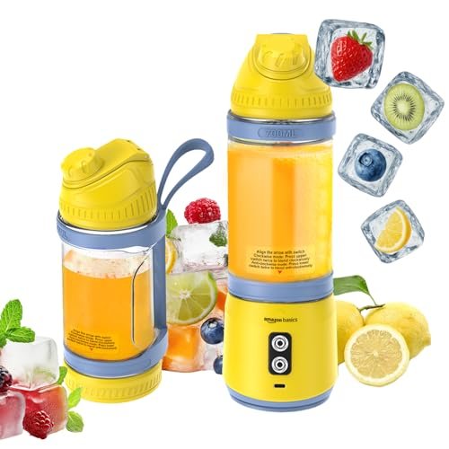Amazon Basics Portable Blender for Juices, Smoothies and Shakes | 700 ml Convertible Jar | Dual Mode | LED Lights | Waterproof | 3×1600 mAh Batteries | 1 year Warranty