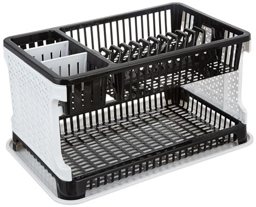 Clazkit Dish Drainer | Plastic Cutlery Holder | Drying Basket | Dish Drying Rack for Kitchen Utensils |Standing Shelf Bartan Stand Countertop for Kitchen | 51 * 33 * 27.2 Centimeters | Black