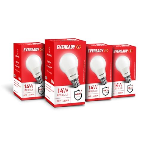 Eveready 14W Led Light Bulb | High Efficiency & Glare-Free Light | 4Kv Surge Protection | Long Life & Low Maintenance | Uniform Light Distribution| Cool Day Light (6500K) | Pack Of 4, B22D