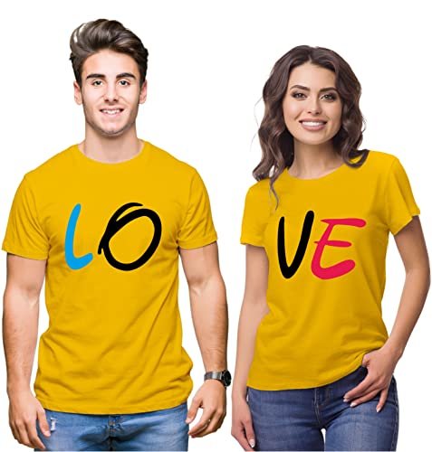 Hangout Hub Couple Tshirts Love(Yellow;Men L;Women M) Set of 2