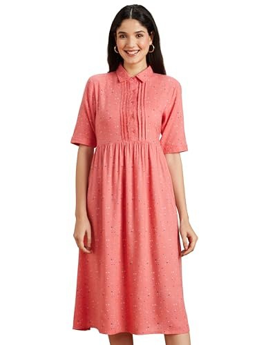 Amazon Brand – Symbol Women’s Rayon Fit and Flare One Piece Midi Length Dress (DR-05-WES-CONT_Tea Rose_XS)