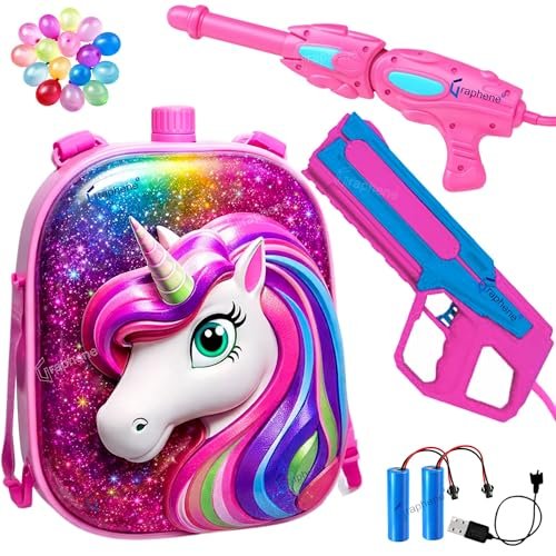 GRAPHENE Dual Holi Pichkari Electric Rechargeable Rapid Fire Water Gun 5.8l Backpack Water Tank with 1 Extra Battery High Pressure Spray Long Throw Pink Summer Pool Party Kids Boy Girl 100 Balloons