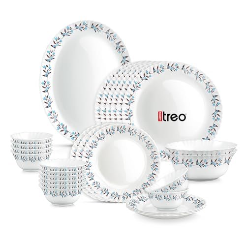 Treo by Milton Opalware Aurelia Lavelle Dinner Set of 27 | Serving for 6 | Microwave & Dishwasher Safe | Bone-Ash Free | Tempered Toughness | Plates & Bowls | Crockery Set for Dining & Gifting