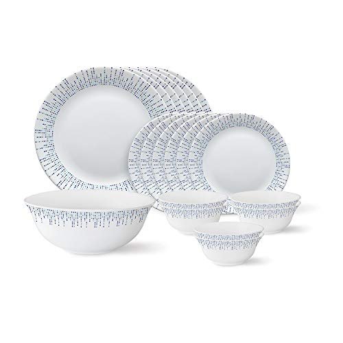 Larah By Borosil – Tiara Series, Pulse, 19 Pcs, Opalware Dinner Set, White