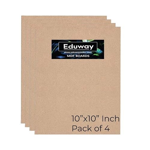 Eduway 10×10 Inch MDF Art Canvas, Pack of 4 – Premium Cardboard Material for Artists, 4mm Thick, Off-White, Acrylic Paint, 25×25 cm