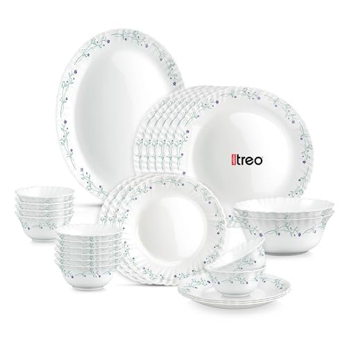 Treo by Milton Opalware Aurelia Murel Dinner Set of 27 | Serving for 6 | Microwave & Dishwasher Safe | Bone-Ash Free | Tempered Toughness | Plates & Bowls | Crockery Set for Dining & Gifting
