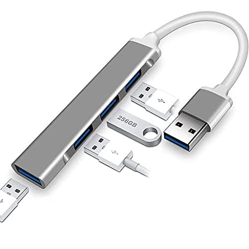 JGD PRODUCTS USB Hub 3.0 for PC, 4-Port High Speed USB Hub with Aluminium Shell, USB Port Hub 3.0 Compatible for PC, MacBook, Mac Pro, Mac Mini, iMac, Surface Pro, XPS, PC (Silver)