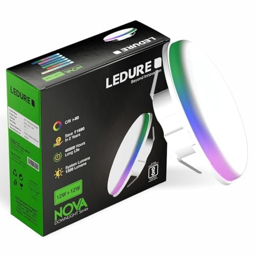 LEDURE Nova 12W+12W False Ceiling LED Downlight| 2-in1 Round Junction LED Light| Cool White+ Green