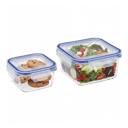 Amazon Brand – Solimo Square Glass Food Storage Container, 360 ml & 900 ml – Set of 2, Airtight, Microwave & Freezer Safe, Transparent