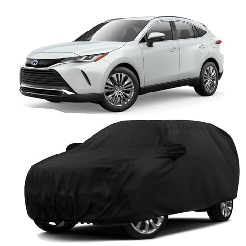 Sulfar 100% Water Resistant Car Body Cover Compatible with Mirror & Antenna Pockets for Toyota Venza (Triple Stitched, Full Bottom Elastic, Black)