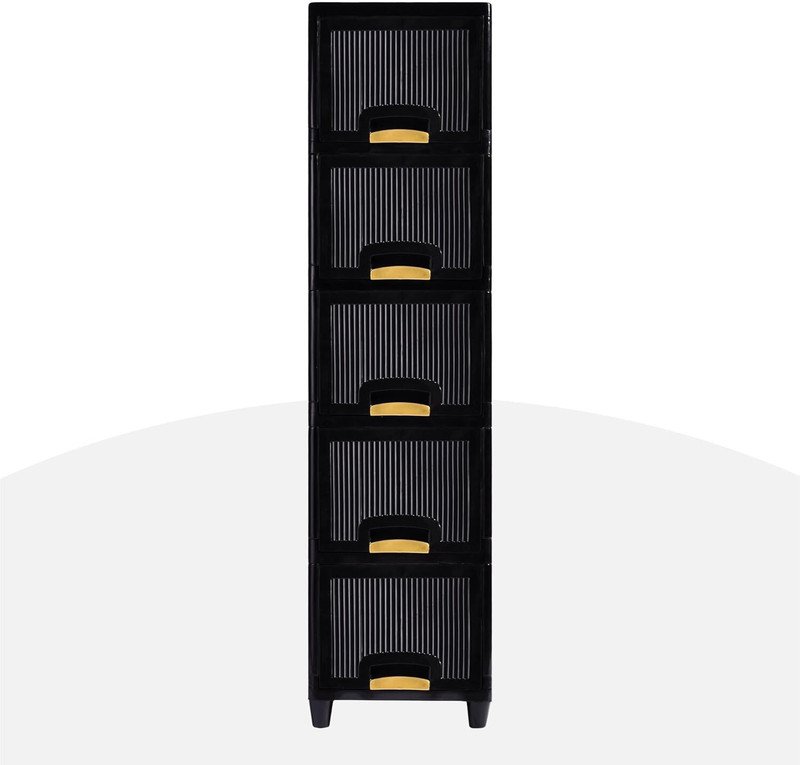 J K INTERNATIONAL 5 Compartments Plastic Chest of Drawers(Black)