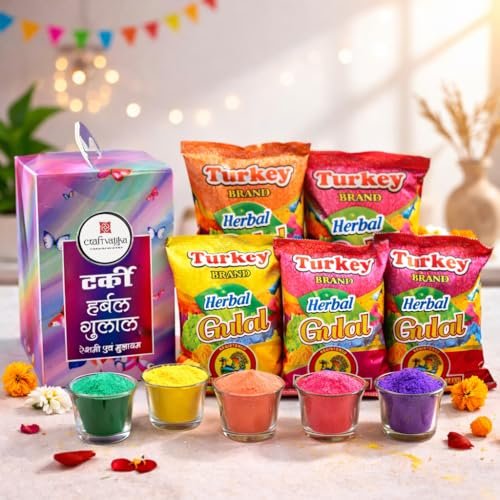 CraftVatika Natural Holi Gulal Colours Pack of 5 Holi Perfumed Colors 500g Organic Eco Kids Friendly Colors – 5 Vibrant Shades Non-Toxic Colors Rang Gulal for Holi Festival Celebrations